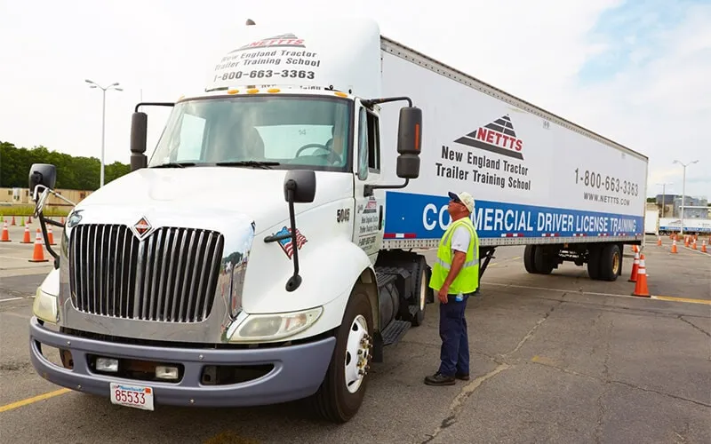 An instructor showing a skills test scenario for CDL applicants.